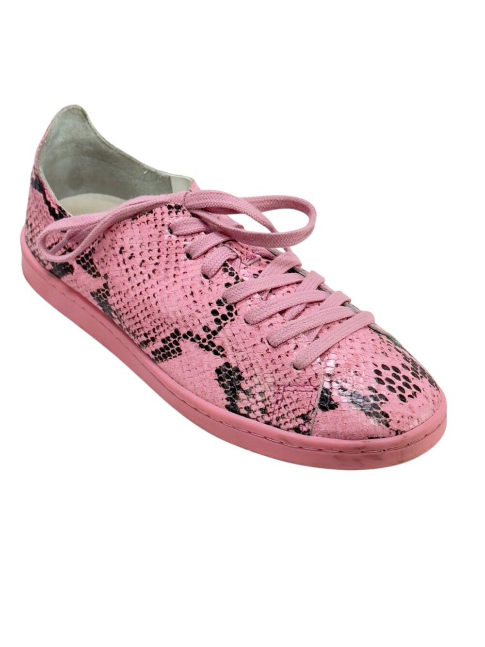 SCHUTZ Women's Pink Snake Print Leather Lace-Up Sneakers Size 8.5